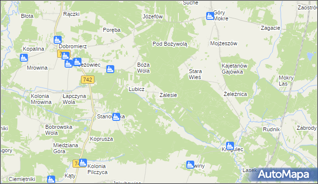 mapa Zalesie gmina Kluczewsko, Zalesie gmina Kluczewsko na mapie Targeo