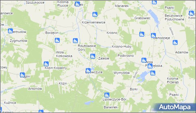 mapa Zalesie gmina Kodrąb, Zalesie gmina Kodrąb na mapie Targeo