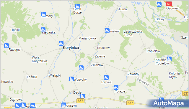 mapa Zalesie gmina Korytnica, Zalesie gmina Korytnica na mapie Targeo