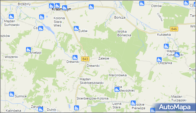 mapa Zalesie gmina Kraśniczyn, Zalesie gmina Kraśniczyn na mapie Targeo