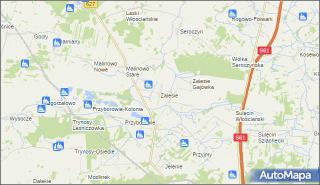 mapa Zalesie gmina Ostrów Mazowiecka, Zalesie gmina Ostrów Mazowiecka na mapie Targeo