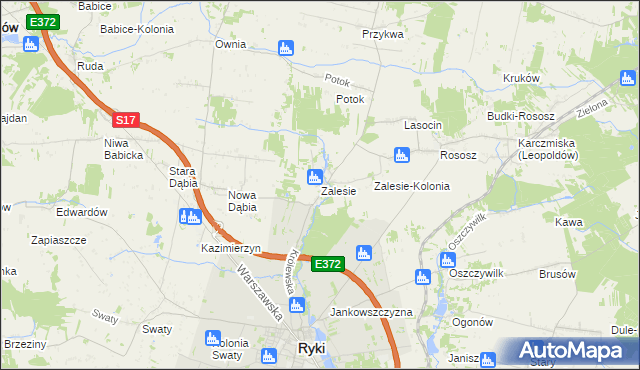 mapa Zalesie gmina Ryki, Zalesie gmina Ryki na mapie Targeo