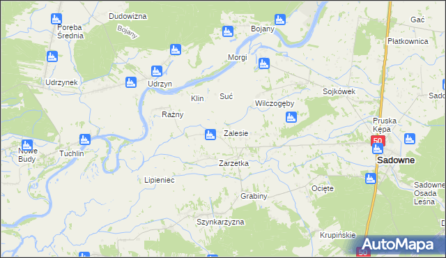 mapa Zalesie gmina Sadowne, Zalesie gmina Sadowne na mapie Targeo