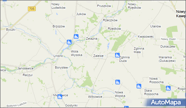 mapa Zalesie gmina Skierniewice, Zalesie gmina Skierniewice na mapie Targeo