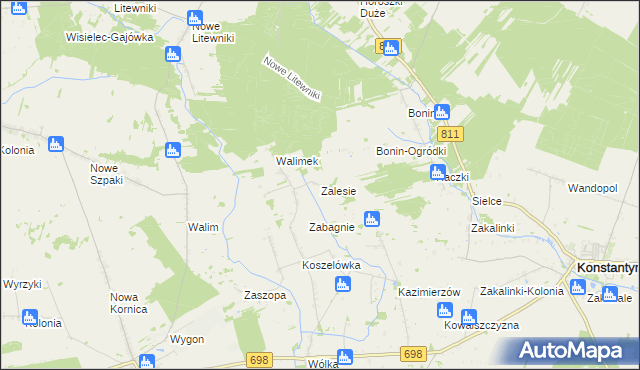 mapa Zalesie gmina Stara Kornica, Zalesie gmina Stara Kornica na mapie Targeo