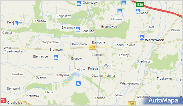 mapa Zalesie gmina Wartkowice, Zalesie gmina Wartkowice na mapie Targeo