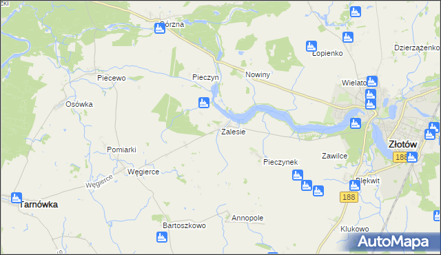 mapa Zalesie gmina Złotów, Zalesie gmina Złotów na mapie Targeo