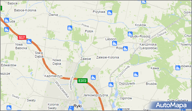 mapa Zalesie-Kolonia gmina Ryki, Zalesie-Kolonia gmina Ryki na mapie Targeo