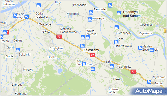 mapa Zaleszany powiat stalowowolski, Zaleszany powiat stalowowolski na mapie Targeo