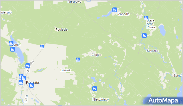 mapa Załęże gmina Koczała, Załęże gmina Koczała na mapie Targeo