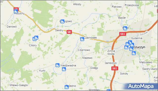 mapa Załuski gmina Szczuczyn, Załuski gmina Szczuczyn na mapie Targeo