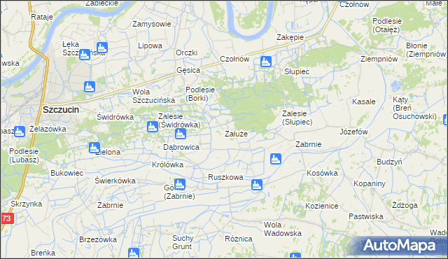 mapa Załuże gmina Szczucin, Załuże gmina Szczucin na mapie Targeo