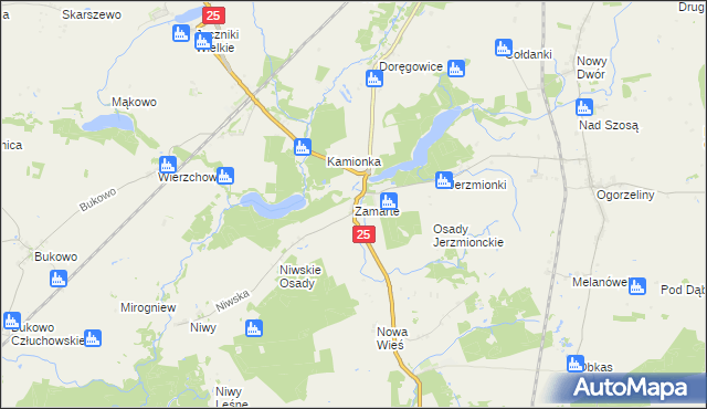 mapa Zamarte gmina Kamień Krajeński, Zamarte gmina Kamień Krajeński na mapie Targeo