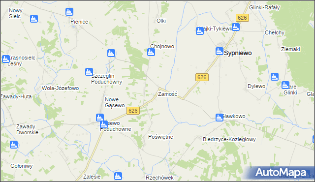 mapa Zamość gmina Sypniewo, Zamość gmina Sypniewo na mapie Targeo