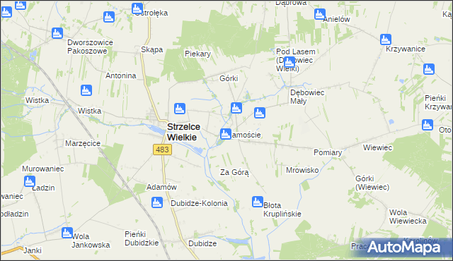 mapa Zamoście gmina Strzelce Wielkie, Zamoście gmina Strzelce Wielkie na mapie Targeo