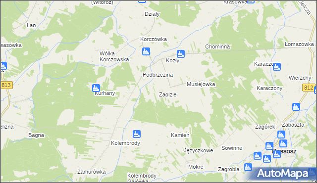 mapa Zaolzie gmina Rossosz, Zaolzie gmina Rossosz na mapie Targeo