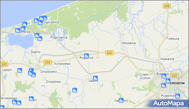 mapa Zapolice gmina Trzebiatów, Zapolice gmina Trzebiatów na mapie Targeo