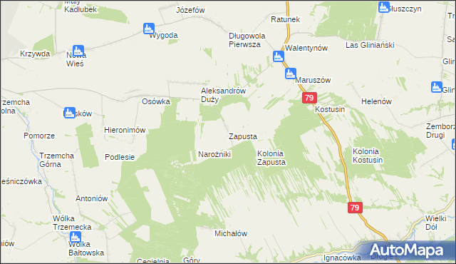 mapa Zapusta gmina Sienno, Zapusta gmina Sienno na mapie Targeo