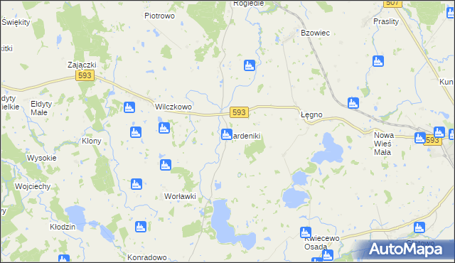 mapa Żardeniki gmina Świątki, Żardeniki gmina Świątki na mapie Targeo