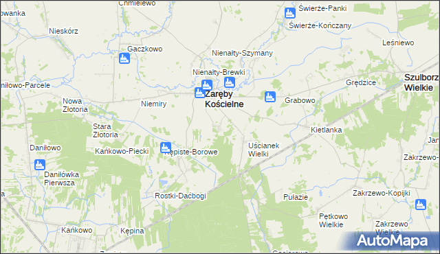 mapa Zaręby Leśne, Zaręby Leśne na mapie Targeo