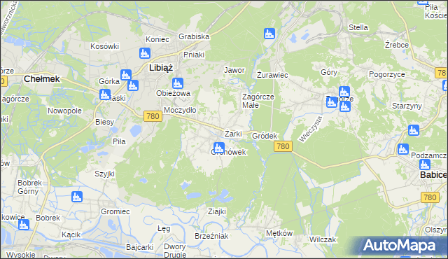 mapa Żarki gmina Libiąż, Żarki gmina Libiąż na mapie Targeo