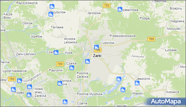 mapa Żarki powiat myszkowski, Żarki powiat myszkowski na mapie Targeo