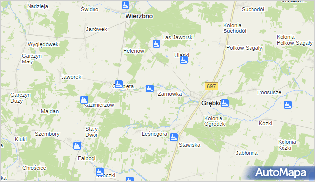mapa Żarnówka gmina Grębków, Żarnówka gmina Grębków na mapie Targeo