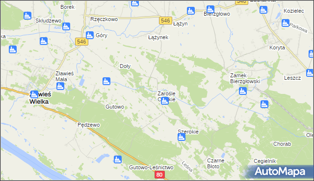 mapa Zarośle Cienkie, Zarośle Cienkie na mapie Targeo