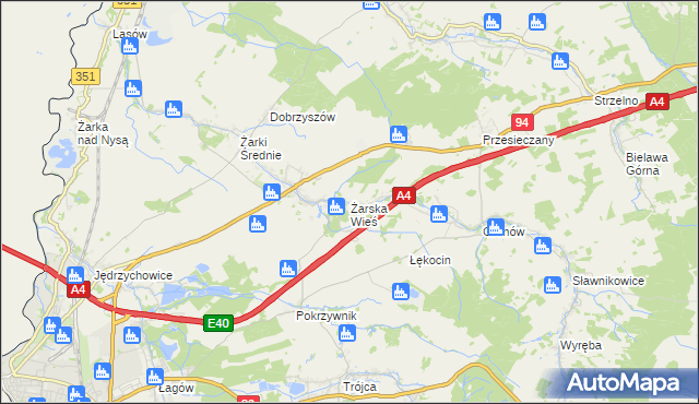 mapa Żarska Wieś, Żarska Wieś na mapie Targeo