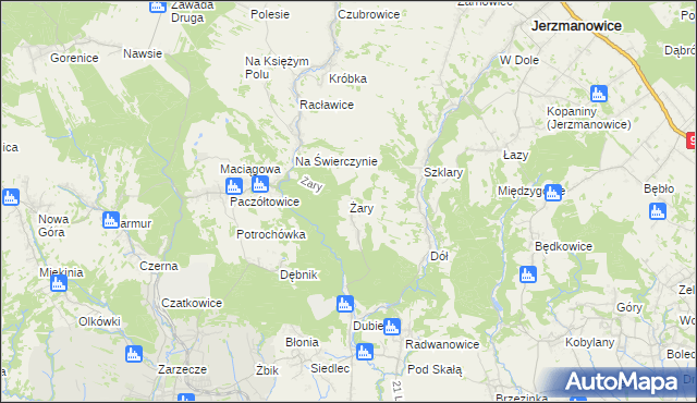 mapa Żary gmina Krzeszowice, Żary gmina Krzeszowice na mapie Targeo