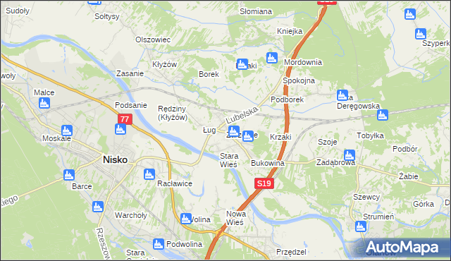 mapa Zarzecze gmina Nisko, Zarzecze gmina Nisko na mapie Targeo