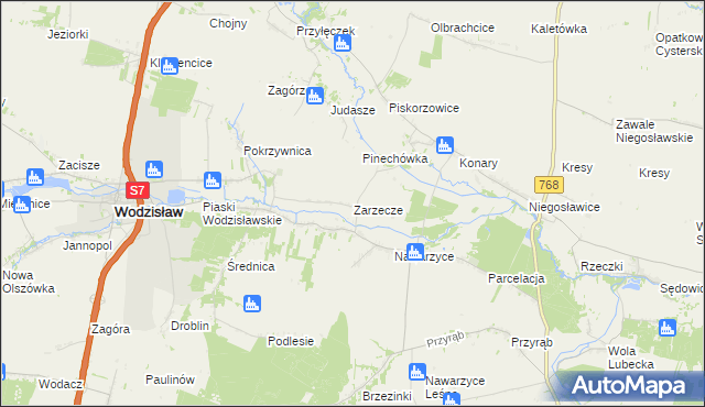 mapa Zarzecze gmina Wodzisław, Zarzecze gmina Wodzisław na mapie Targeo