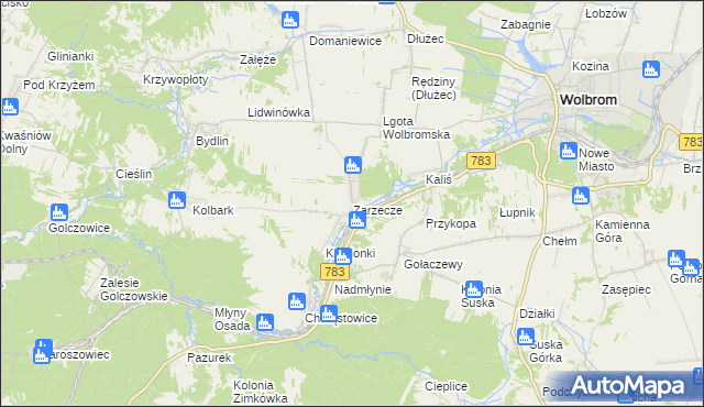 mapa Zarzecze gmina Wolbrom, Zarzecze gmina Wolbrom na mapie Targeo