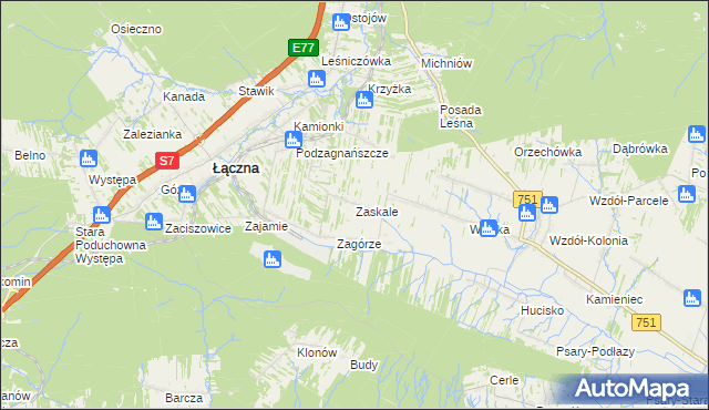 mapa Zaskale gmina Łączna, Zaskale gmina Łączna na mapie Targeo