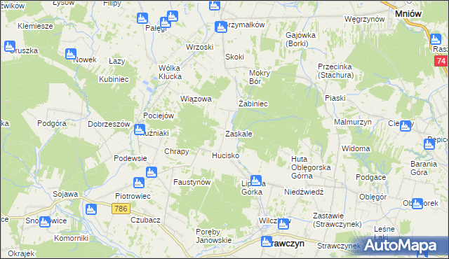 mapa Zaskale gmina Strawczyn, Zaskale gmina Strawczyn na mapie Targeo