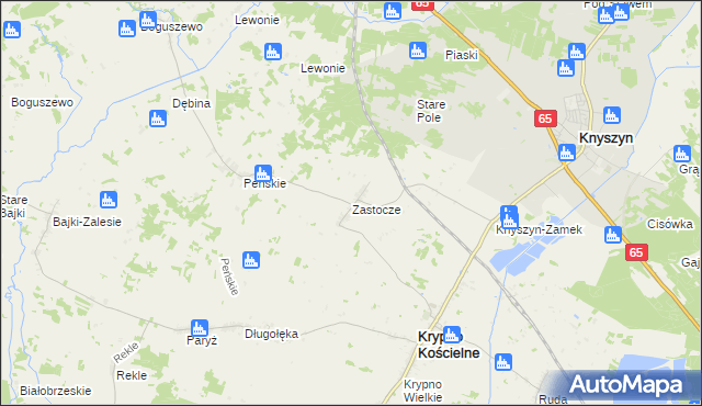 mapa Zastocze gmina Krypno, Zastocze gmina Krypno na mapie Targeo