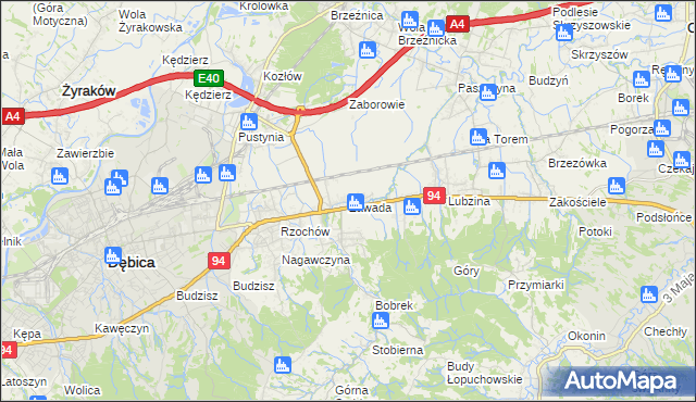 mapa Zawada gmina Dębica, Zawada gmina Dębica na mapie Targeo