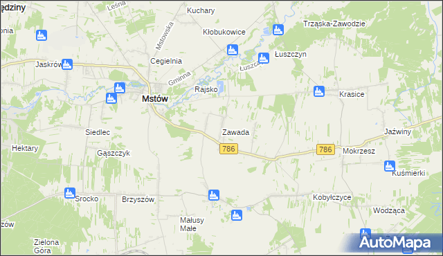 mapa Zawada gmina Mstów, Zawada gmina Mstów na mapie Targeo