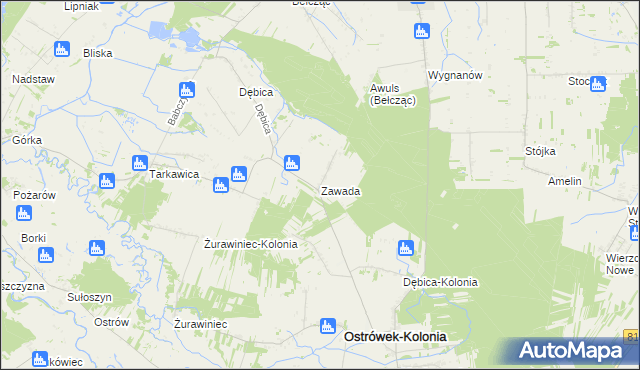 mapa Zawada gmina Ostrówek, Zawada gmina Ostrówek na mapie Targeo