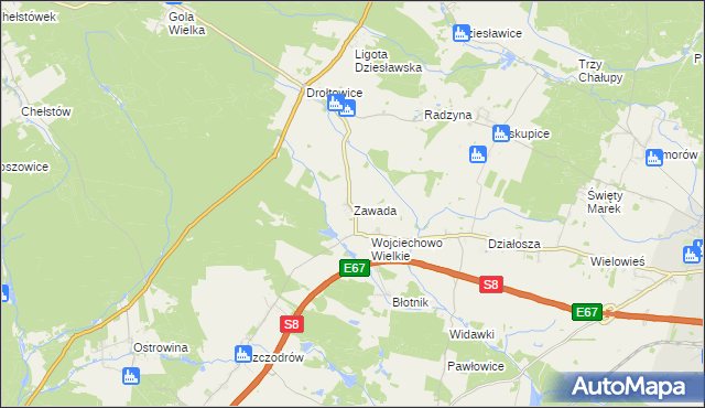 mapa Zawada gmina Syców, Zawada gmina Syców na mapie Targeo