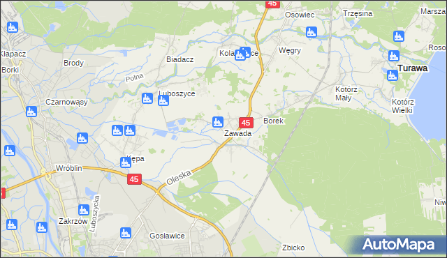 mapa Zawada gmina Turawa, Zawada gmina Turawa na mapie Targeo