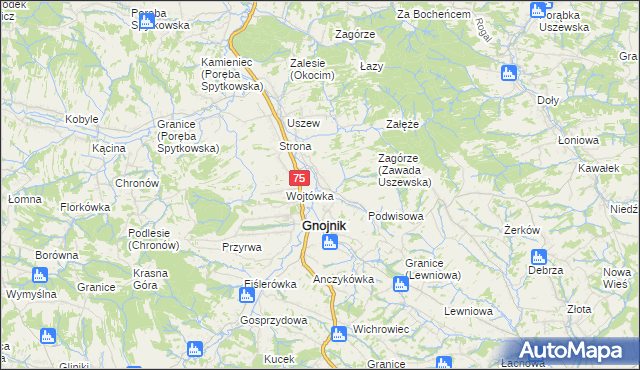 mapa Zawada Uszewska, Zawada Uszewska na mapie Targeo