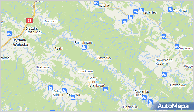 mapa Zawadka gmina Ustrzyki Dolne, Zawadka gmina Ustrzyki Dolne na mapie Targeo