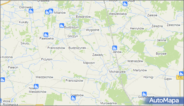 mapa Zawady gmina Chynów, Zawady gmina Chynów na mapie Targeo