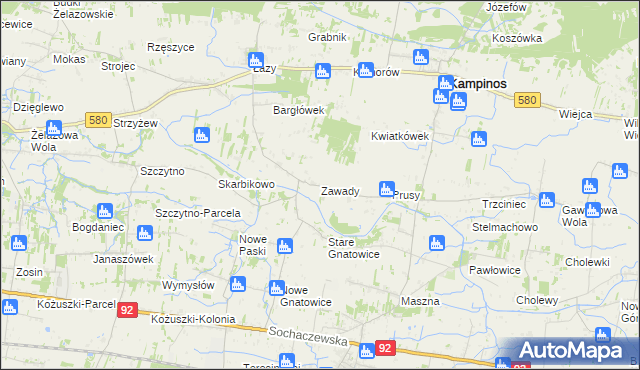 mapa Zawady gmina Kampinos, Zawady gmina Kampinos na mapie Targeo