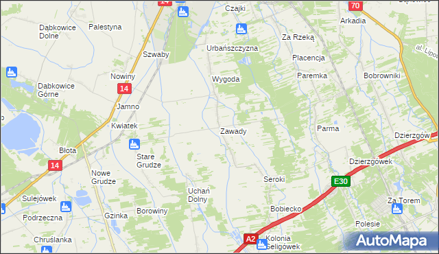 mapa Zawady gmina Łowicz, Zawady gmina Łowicz na mapie Targeo