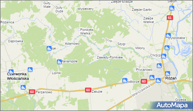 mapa Zawady-Ponikiew, Zawady-Ponikiew na mapie Targeo