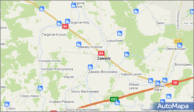 mapa Zawady powiat białostocki, Zawady powiat białostocki na mapie Targeo