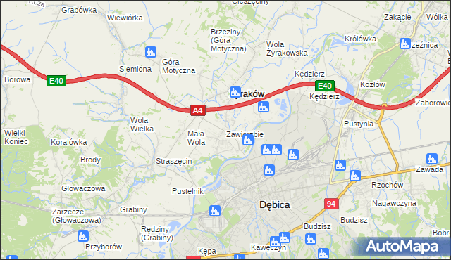 mapa Zawierzbie gmina Żyraków, Zawierzbie gmina Żyraków na mapie Targeo