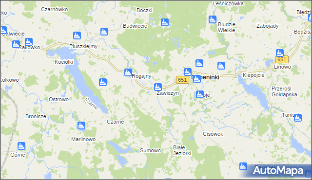 mapa Zawiszyn gmina Dubeninki, Zawiszyn gmina Dubeninki na mapie Targeo